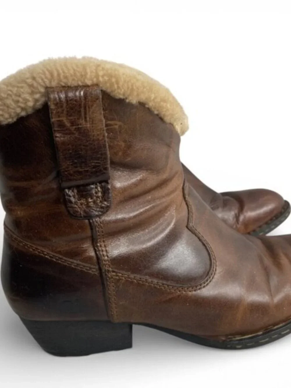 Born Brown Leather Shearling Lined Western Ankle Boots Booties Women's 7